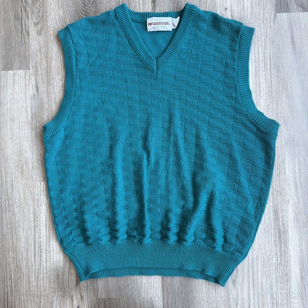 VINTAGE McGREGOR Electric Blue Acrylic Sweater Vest‎ 80s Bold Bright Men's XL